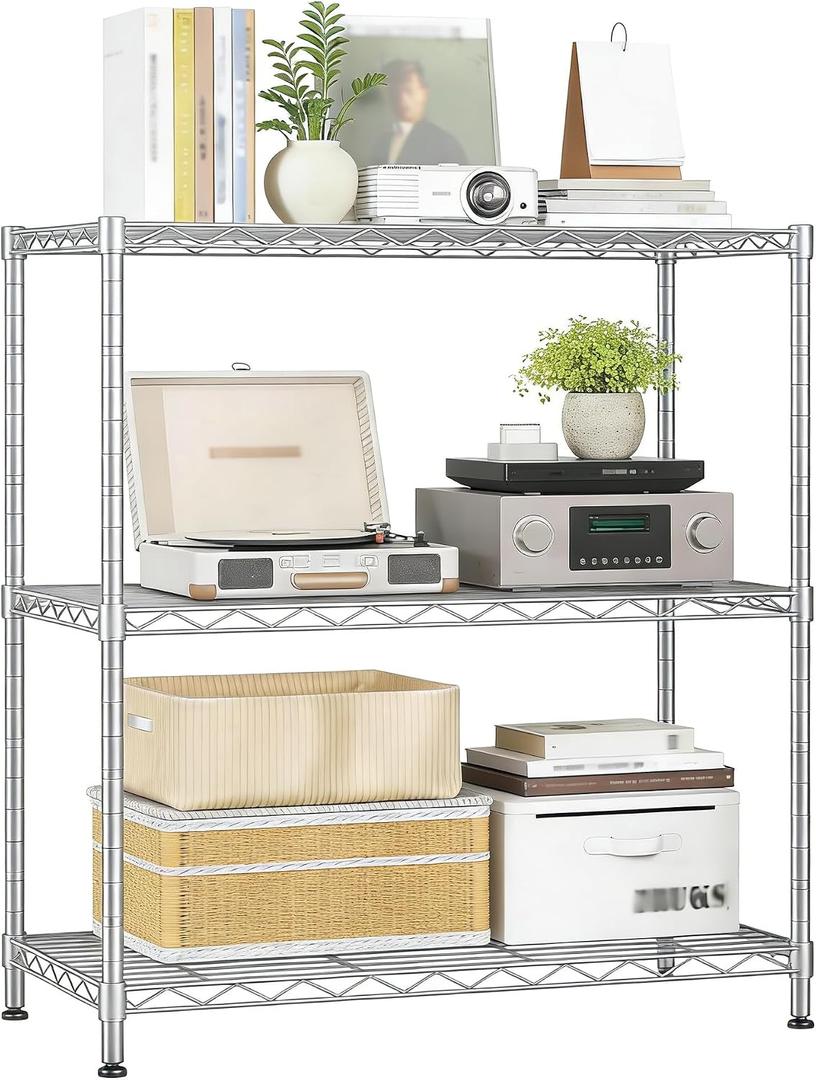 Xcity Storage Shelves, 3 Tier Heavy Duty Metal Shelving Unit with Wheels, 1050 LBS Adjustable Steel Wire Shelf for Commercial, Pantry, Kitchen, Garage, 14" D x 24" W x 30" H, Chrome