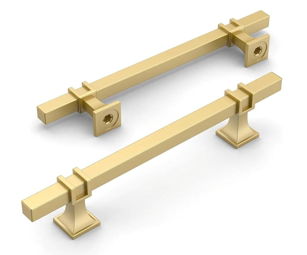 Amerdeco 10 Pack Brushed Gold Cabinet Pulls 5 Inch(128mm) Hole Center Drawer Pulls Cabinet Hardware Kitchen Cabinet Handles for Bathroom Dresser Pulls ZH0067