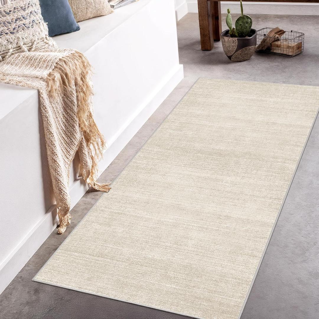 Art&Tuft Runner Rug 2x5 Non-Slip - Low-Pile Washable Runner Rug for Hallway, Soft Distressed Carpet Runner for Bedroom Bathroom Kitchen Laundry Living Room, Beige