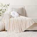 Battilo Cream White Ivory Throw Blanket for Couch, 51x 67 Inch, Woven Chenille Knit Throw Blanket for Chair, Super Soft Warm Decorative Textured Throw Blanket for Bed, Sofa and Living Room.