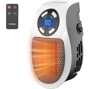 GiveBest Programmable Space Heater with LED Display, Remote Wall Outlet Electric Heater with Thermostat and Timer for Home Office Bathroom Indoor Use, Small Plug in 450 Watt Heater, ETL Listed