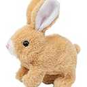 Realistic Bunny Toy,Interactive Hopping Rabbit Plush Toy, with Lifelike Movements, Walking, Sounds & Twitching Nose, Soft Stuffed Animal Easter Gift for Toddlers Kids (Brown)