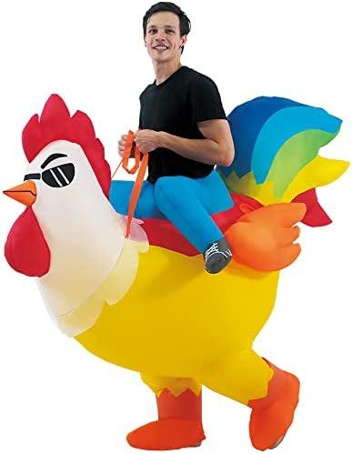 KOOY Inflatable Costume Adult, Riding Chicken Costume for Men/Women, Blow up Ride on Rooster, Funny Halloween Costumes Adult Christmas Holiday Party Suit, L