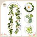 6Pcs 35Ft Eucalyptus Garland with White Rose Flowers, Faux Greenery Garland Vines, Artificial Flower Garlands for Wedding Table Backdrop Arch Wall Party Ceremony Decorations