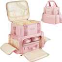 Extra Large Makeup Bag,4 in 1 Cosmetic Storage Organizer Travel Case with 3 Detachable Pouches and Dividers,Pink