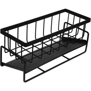 Kitchen Sponge Holder Sink Basket Dishcloth Organizer Shelf Rack Utensil Holder Space-Saving Storage (Black)