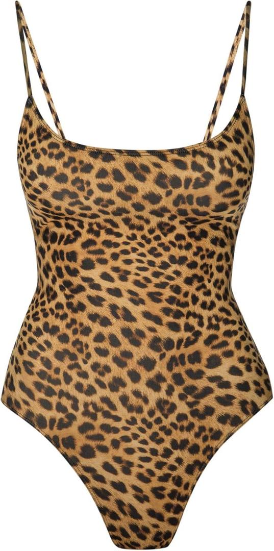Narecte Sexy One Piece Bathing Suit for Women Tummy Control High Cut One Piece Swimsuit Womens Swim Suit (4-6, Leopard)