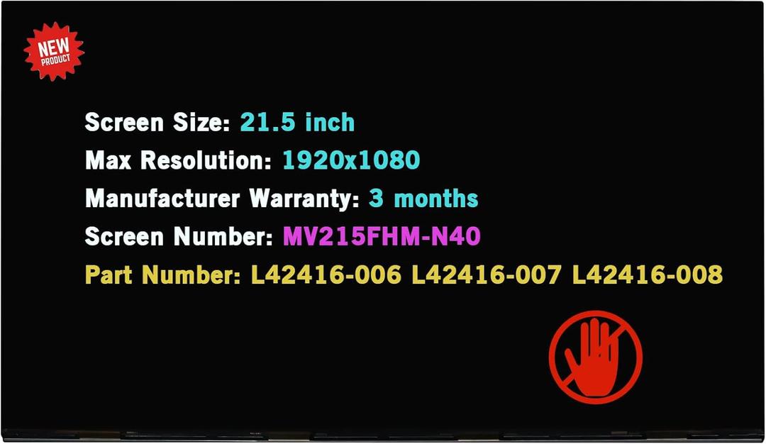 21.5" Replacement MV215FHM N40 for HP 22-DF0003W 22-DF0013W 22-DF0033W 22-DF0120M L03400-J53 L75153-351 LCD Non-Touch Screen Display Panel (Non-Touch)