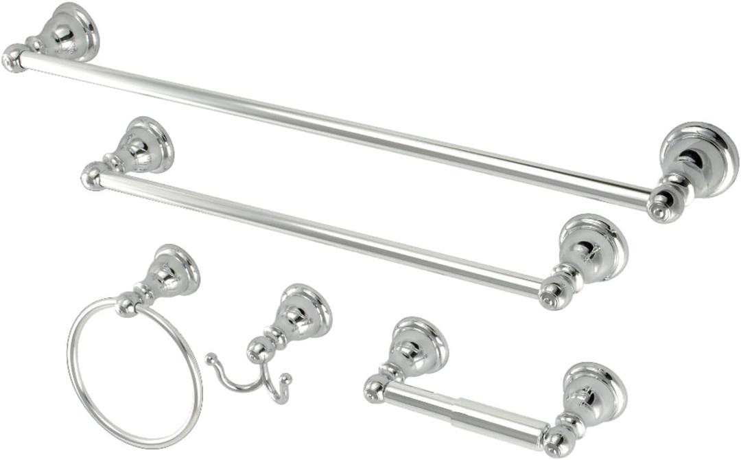 Kingston Brass Sante Fe Towel-Bar/Towel-Ring/Toilet Paper Holder/Robe Hook, 18"/24", Polished Chrome
