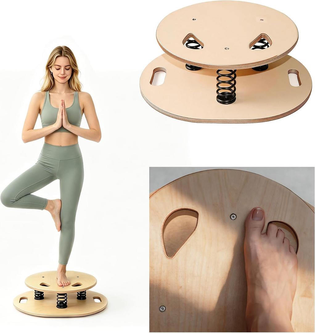 Wooden Balance Board – 400 lbs Capacity 360° Dynamic Spring Rebound Wobble Board Exercise Equipment Balance Trainer for Adults Kids Core Strengthening Standing Desk Physical Therapy Surf Training Home Workout