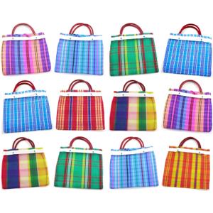 MoreFiesta 18 Pcs Small Mexican Tote Mercado Bags 7.5 inch by 7.5 inch, Assorted Colors High Thread Mesh - Mini Mexican Mercado Candy Bags