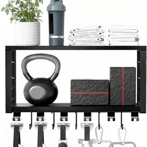 TJ.MOREE 2 Tier Floating Shelf Compatible with Tonal Accessories, T-Bracket Lock Adapters Hanger, Wall Mount Home Gym Storage Rack for Fitness EquipmentBlack