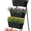5 Tier Vertical Raised Garden Bed Planter Box, Vertical Raised Bed with Drainage Holes for Indoor Outdoor Herbs Flowers Vegetables Plants, Black