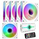 RGB Fans:5pack 120mm PWM ARGB Case Fan with Fan Hub and Remote,Speed Control,PWM Control Fan for Computer Case and Liquid Cooling System,White