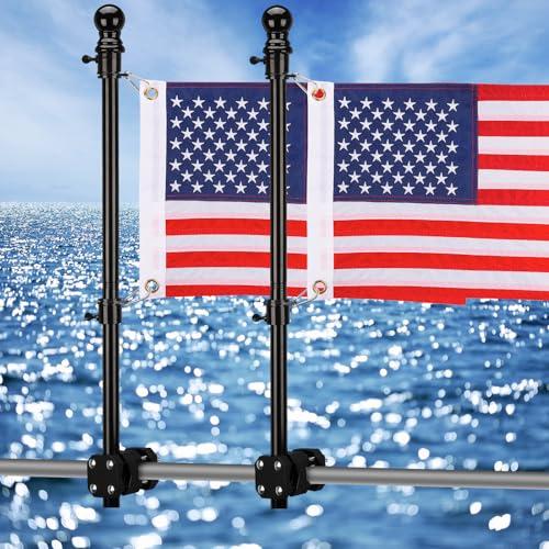 Boat Flag Pole, 48 Inch Boat Flag Pole Kit Rail Mount with 12x18 inch Embroidered American Flag, No Drilling Flag Pole Holder for 0.5-1.1 Inch Rails