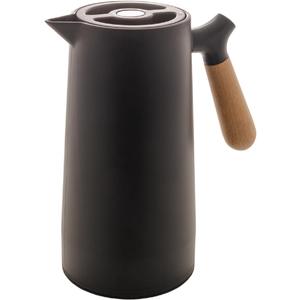 WOLFF - Thermal Coffee Carafe - 34oz / 1L Insulated Plastic Exterior Carafe for Hot or Cold Drinks - Leakproof Coffee and Tea Dispenser with Wood-like Handle and Glass Liner - Black, 34floz/1L