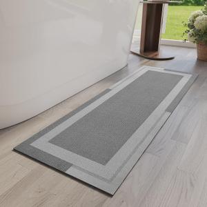 YDKGL Non Slip Long Bath Mat Bathroom Runner, Rubber Backing Ultra Thin Bathroom Rugs Fit Under Door Quick Dry Super Absorbent Washable Bath Rug Shower Mat for Bathtub Sink Floor, Grey 17"x47"