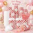 50 Sets 150 Pcs She's Ready to Pop Disposable Cups with Lids and Straws She's Ready to Pop Baby Shower Decorations Cute Soda Bow Cold Beverage Drinking Cups for Baby Shower Birthday Party Supplies, 16 oz