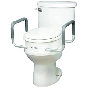 Compass Raised Toilet Seat with Arms, Elongated Toilets, 3.5 Inch High, Elevated Toilet Riser with Removable Padded Handles, Easy On and Off, Support 250 lbs, White