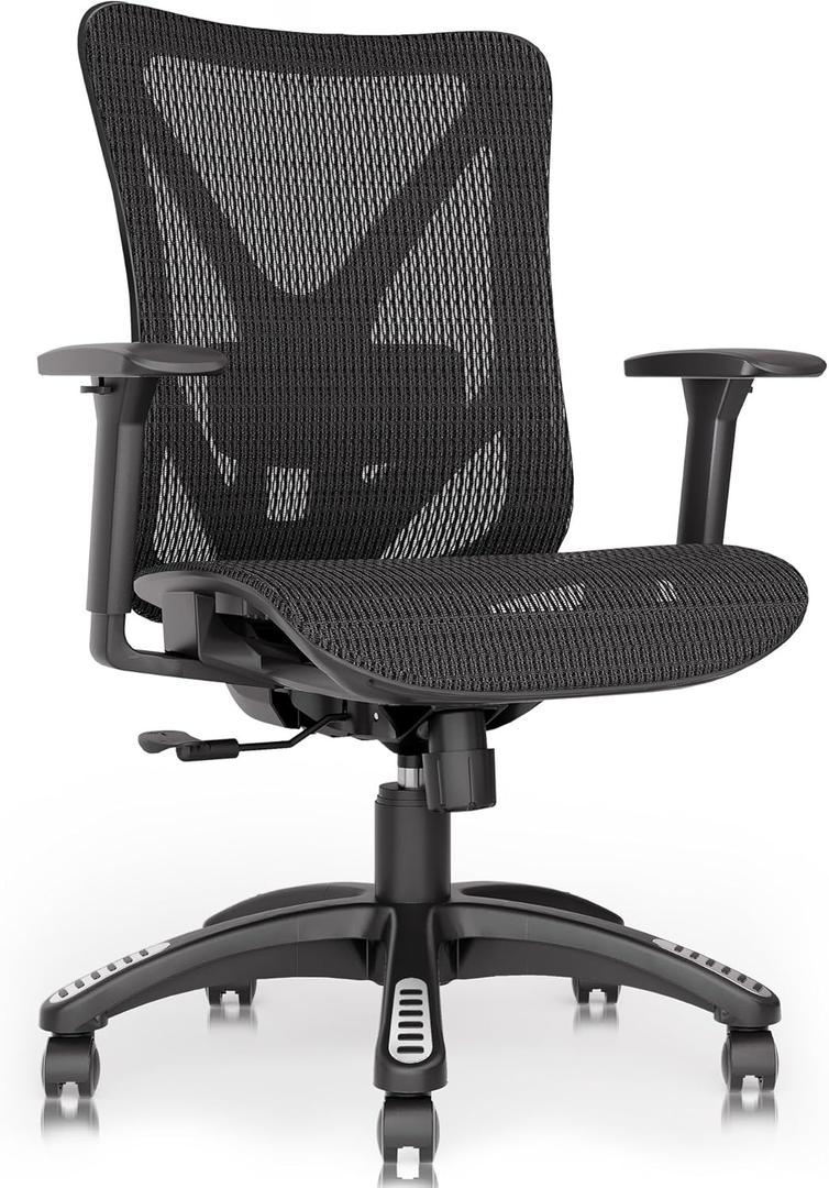 ELABEST Ergonomic Home Office Chair with Headrest,T23 Executive Chair with Mesh Backrest, Adjustable Lumbar Support, Tilt Function, Task Chair with 3-D Armrests, Big and Tall, Black