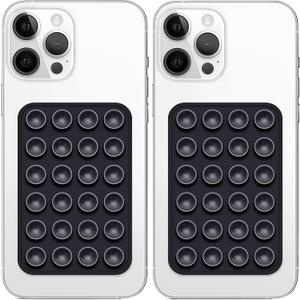 Galundge 2 Pack Silicone Suction Phone Case Mount, Non Slip Sticky Grip for Cellphone, Silicon Adhesive Suction Cup Mount, Strong Grip Holder for Selfies and Videos (Black)