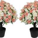 24" Artificial Peony Flowers Topiary Ball, Faux Outdoor Plants
Set of 2, UV Resistant, Potted Fake Bushes and Shrubs in Cement Pots for Front Porch Outside Planter Decor