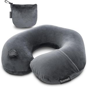 Inflatable Travel Neck Pillow, Super Soft Plane Neck Support Pillow for Travel Ariplane Sleep Support, Adjustable Neck Cushion Headrest Pillow, Folds Up Nicely, Black Grey (Medium)