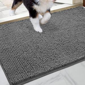 HOMEIDEAS Doormat Indoor Entrance, 36"x24", Highly Absorbent Chenille Muddy Dog Washable Non Slip Front Welcome Door Floor Mat for Entryway, Grey