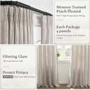 Pinch Pleated Semi Sheer Curtains 96 Inches Long for Living Room 4 Panels Set, Greyish Brown Memory Shape Thick Linen Light Filtering Curtain Country Sliding Door Window Drapes with Back Tab 40"Wx96"L
