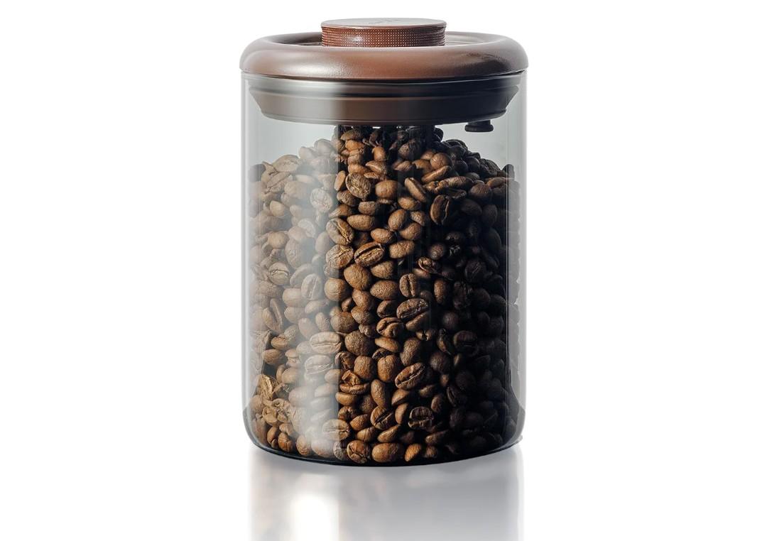 10 oz Coffee Canister, Airtight Glass Coffee Container for Ground Coffee & Beans, UV-Resistant Borosilicate Jar with CO2 Valve, Pop-Top Lid for Coffee Bar & Kitchen Counter