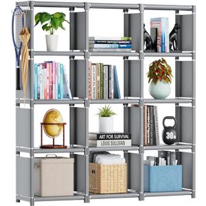 Mavivegue Book Shelf, 12 Cube Storage Organizer, DIY Bookcase, Metal Cube Bookshelf, Cubbies Closet Storage Organizer Shelves for Bedroom, Living Room, Home, Office