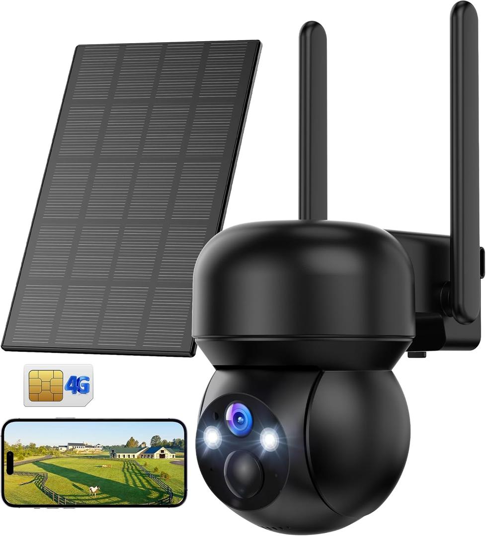 4G LTE Cellular Solar Security Camera Outdoor: No WiFi Solar Powered Security Camera Outdoor Built in SIM Card 2K Battery Wireless Cameras for Home Surveillance Outside 360 Live View Motion Detection