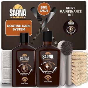 SARNA BASEBALL Glove Maintenance Kit, 5-Piece – Clean, Soften, & Break in Gloves Faster – Baseball Glove Cleaner, Conditioner, Brushes & Microfiber Cloth – Trusted Leather Cleaner and Conditioner Kit missing one