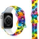 Christmas Fall Halloween Watch Band for Apple Watch, Silicone Holiday Hello Autumn Printed Strap Replacement for iWatch 1 2 3 4 5 6 7 8 9 10 Ultra 38mm 40mm 41mm 42mm 44mm 45mm 46mm 49mm, Thanksgiving gift for women men (Rainbow Dog Paw)