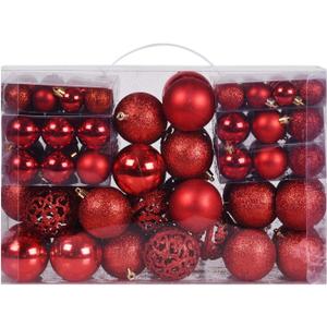 Christmas Balls Tree Ornaments Set, Shatterproof Xmas Decorations Set with Reusable Hand-held Gift Package for Holiday Indoor Tree Decor (100, Red)