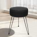 Velvet Vanity Stool Footrests, Round Ottoman Vanity Chairs with Anti-Slip Feet, Dressing Table Seat Foot Stool with Black Legs, Furry Padded Seat Side Table for Makeup Bedroom, Black
