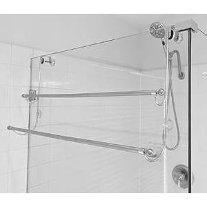 Insieme Oversized (32x16x4.7”) Towel Rack for Glass Shower Wall or Glass Shower Enclosure (Frameless or Frames up to 1.6" Thick). 2 Tier - Stainless Steel - No Rust