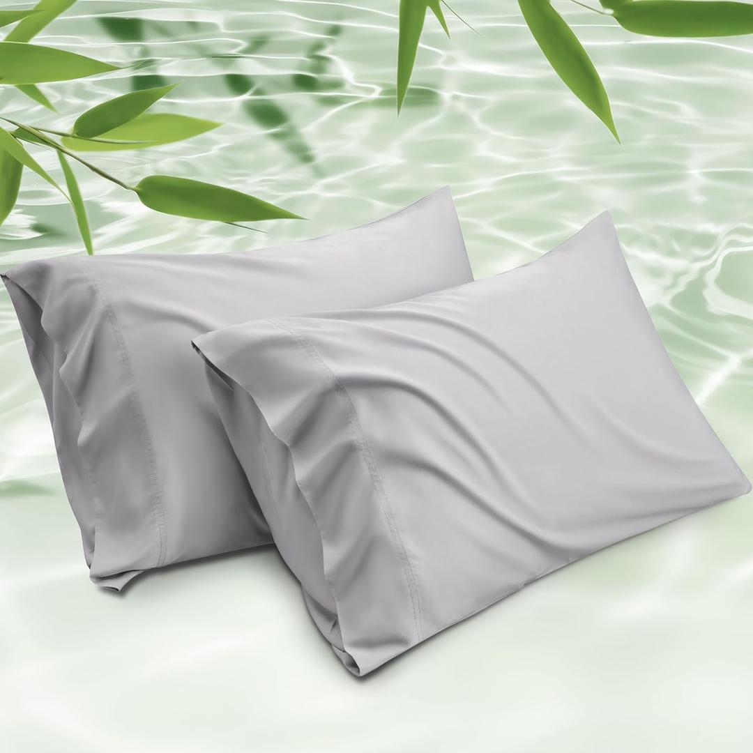 Bedsure Cooling Pillow Cases Queen Size Set of 2, Rayon Derived from Bamboo Cooling Pillowcase for Hot Sleepers, Cool Pillow Covers with Envelope Closure for Women Men, Light Grey, 20x30 Inches