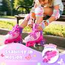 Kids Roller Skates for Beginners - ZOOBLISS Toddler Roller Skates for Girls Ages 3-7 with Light-Up Wheels & 4 Adjustable Sizes, Tri-Wheel Training Skates for Kids (Butterfly Pink), Size 28,27,26,25