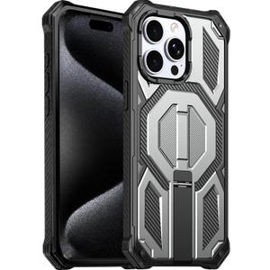 for iPhone 15 Pro Magnetic Case with Screen Protectors, Grey | Compatible with MagSafe, Concealed Kickstand, 2 Pack Screen Protectors, Military Grade, Double Layer, Shockproof Protection