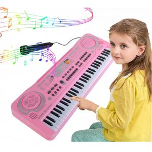 Keyboard Piano electric music Keyboard 61 Key Musical Instruments Toy portable piano w/USB Microphone Birthday Christmas gifts for kids children (PINK)