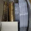 WDF 175Pcs Blue Plastic Plates - Heavy Duty Baby Blue Plates Disposable - 25Guests Plastic Dinnerware Ideal for Parties/Wedding/Baby Shower/Easter (Bule and Gold)