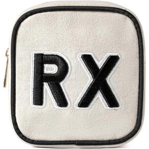 uekeboag Personalized Small Canvas Medicine Cosmetic Bag, Cute Plaid Pattern Chenille Letter Patch RX Drug Pouch with Zipper, Makeup Travel Gift Bag for Women and Girls (11Beige Canvas)