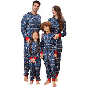 Family Matching Christmas Onesie Pajamas, Hooded One Piece Xmas Pajamas Onesie Adult Pajama Sleepwear (8-10 Years, Blue Snowflake)