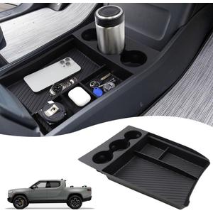 Lower Center Console Organizer Tray Compatible with Rivian R1T & R1S 2024 2023 2022, Drinking Cup Holder Storage Box Tray Insert Interior Accessories