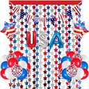 Red White and Blue Balloons Party Decorations with Patriotic Theme Foil Fringe Curtain for Graduation Party Supplies Nautical Veterans Memorial Day 4th of July Balloon Arch Decorations