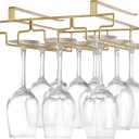 Wine Glass Rack Under Cabinet, Drilling Free No Screw Steamware Holder Under Shelf Metal Wine Glasses Holders 304 Stainless Steel Hanger Storage Organizer Hanging Glass Fit for Bar Kitchen 3 Rows Gold