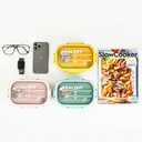 Lille Home 28oz Stainless Steel Leakproof 2-Compartment Bento Lunch Box/Portion Control Food Container with Lunch Bag and Cutlery Set, BPA Free (Blue)