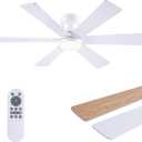 Asyko Ceiling Fans with Lights, 46" Low Profile Ceiling Fan with Light and Remote, Flush Mount for Bedroom, Living Room, 6 Speeds, Dimmable, Timer, Quiet Reversible, White