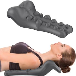 Neck and Shoulder Relaxer with Upper Back Massage Point, Cervical Traction Device Neck Stretcher for TMJ Pain Relief and Cervical Spine Alignment Chiropractic Pillow (Grey) (Charcoal Gray)
